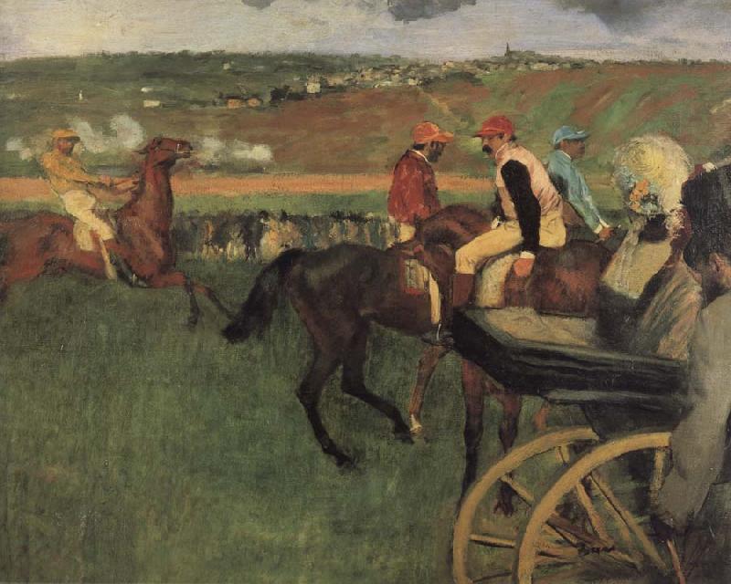 Edgar Degas On the race place Jockeys next to a carriage oil painting picture